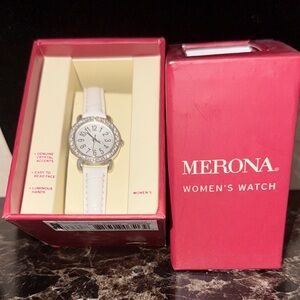 Merona Women's Watch with White Band and Crystal Details
